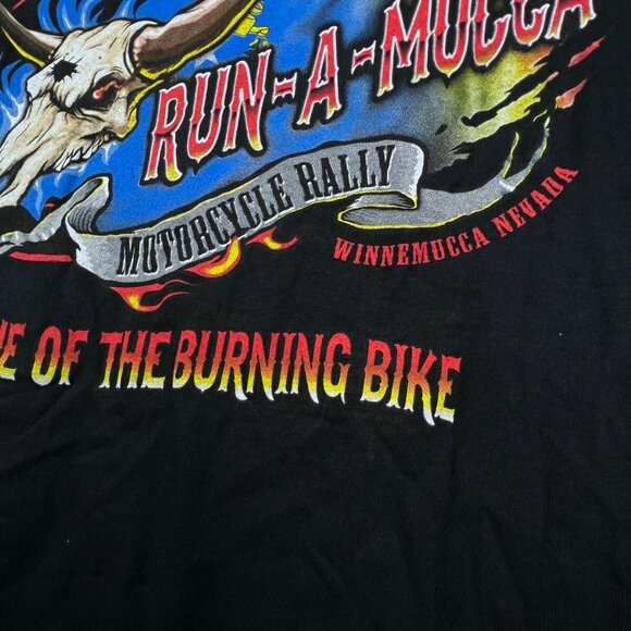 Run A Mucca Burning Bike Motorcycle Rally TEE T SHIRT XL Back Graphic Racing - Picture 8 of 8